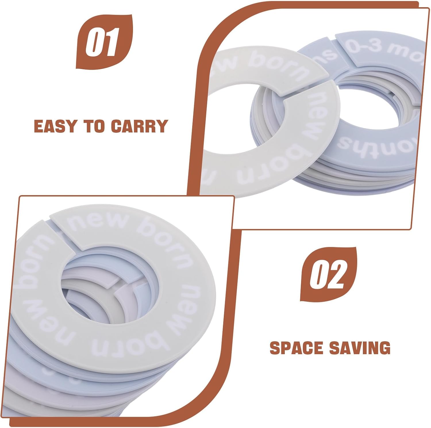 8pcs Round Baby Clothes Dividers for Closet Rod - Nursery Closet Organizer & Decor, Clear Labels for Easy Sorting, 0-24 Months, Style 2