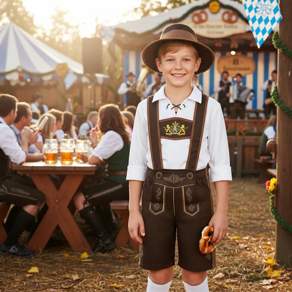 Kids Oktoberfest Costume Boys Lederhosen Beer Festival Bavarian Party Cosplay 3-13 Years