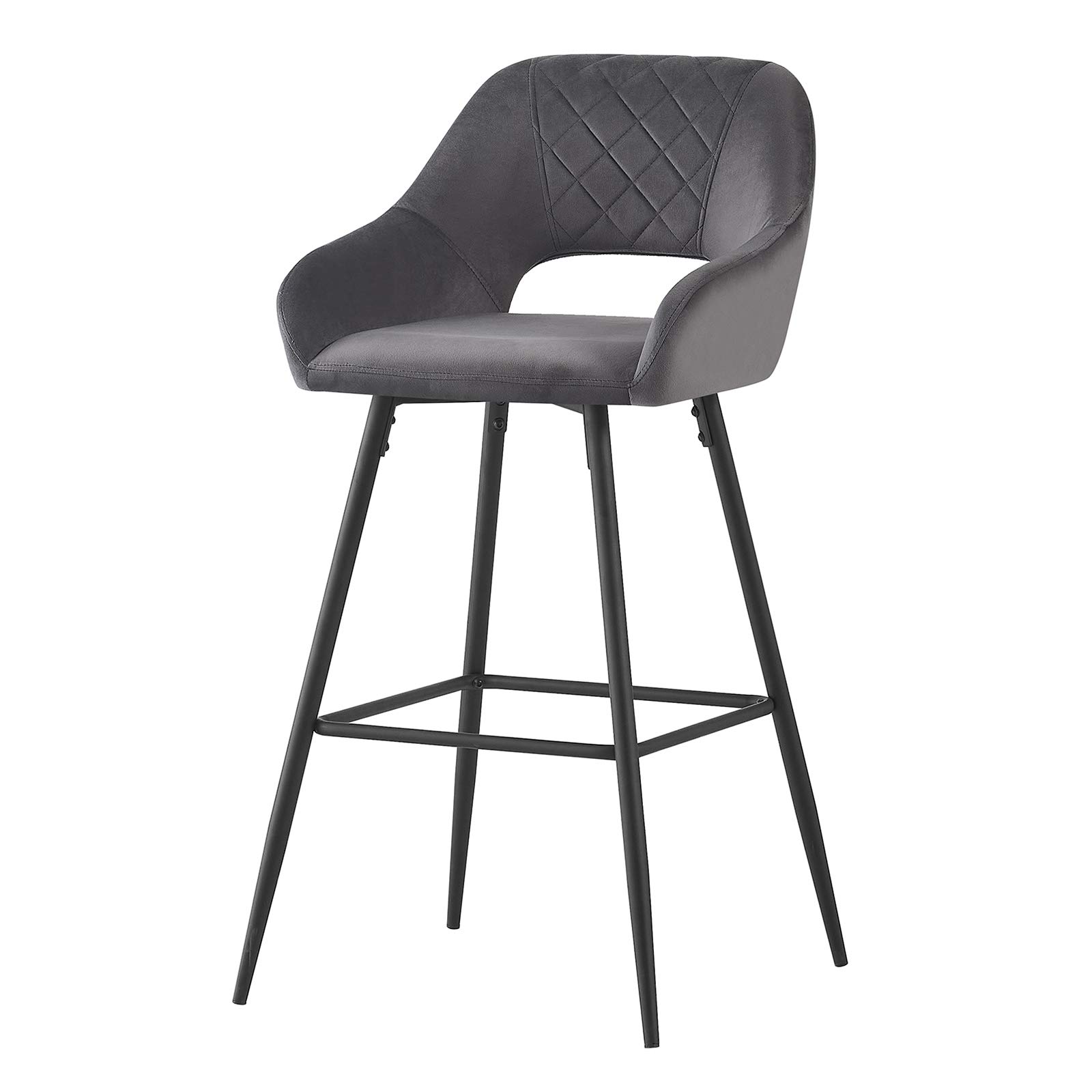Buy Bar Stools Set of 1 Grey Velvet Padded Bar Chairs with