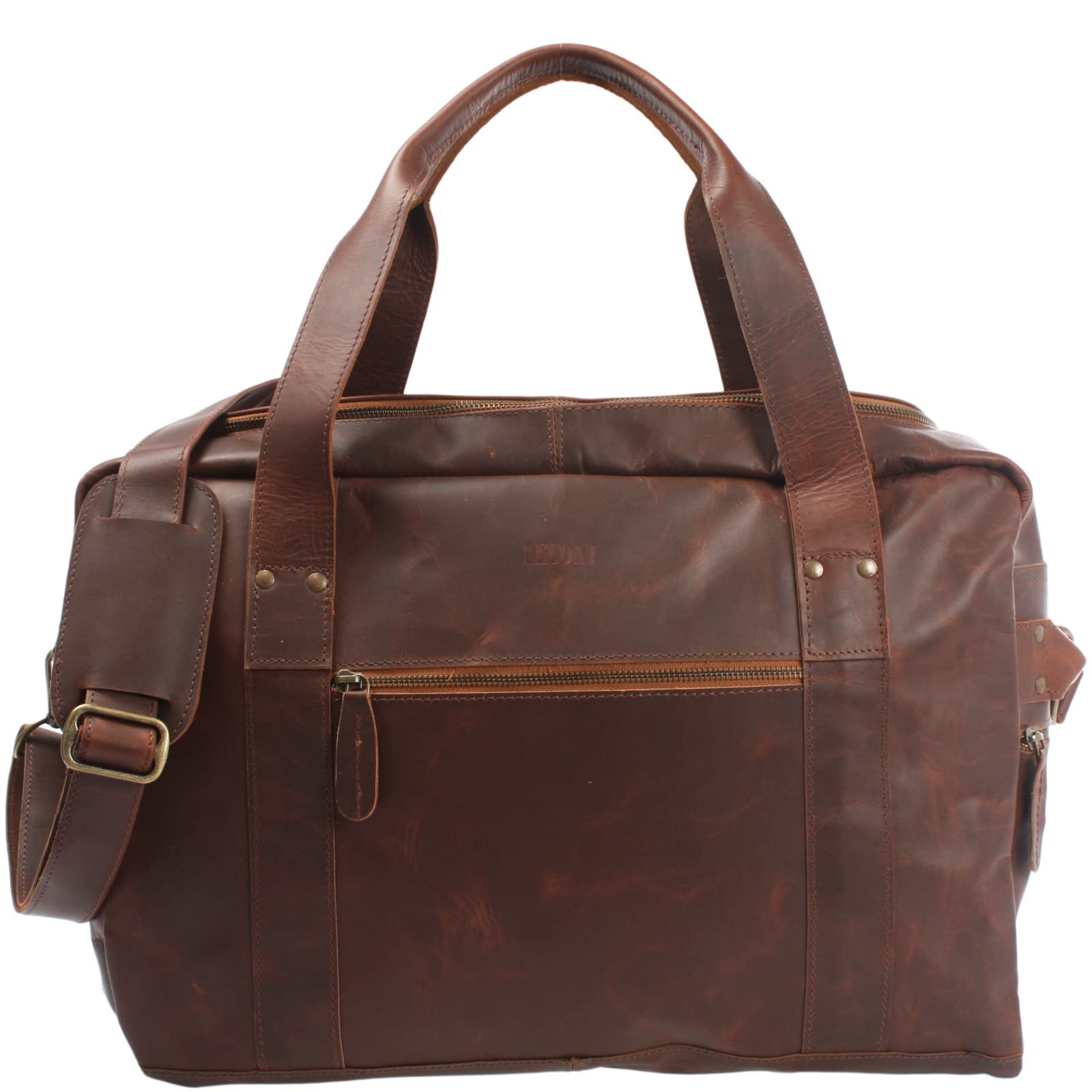 LECONI Reisetasche Büffelleder Handgepäck Leder Sporttasche Unisex groß Weekender 55x30x21cm braun