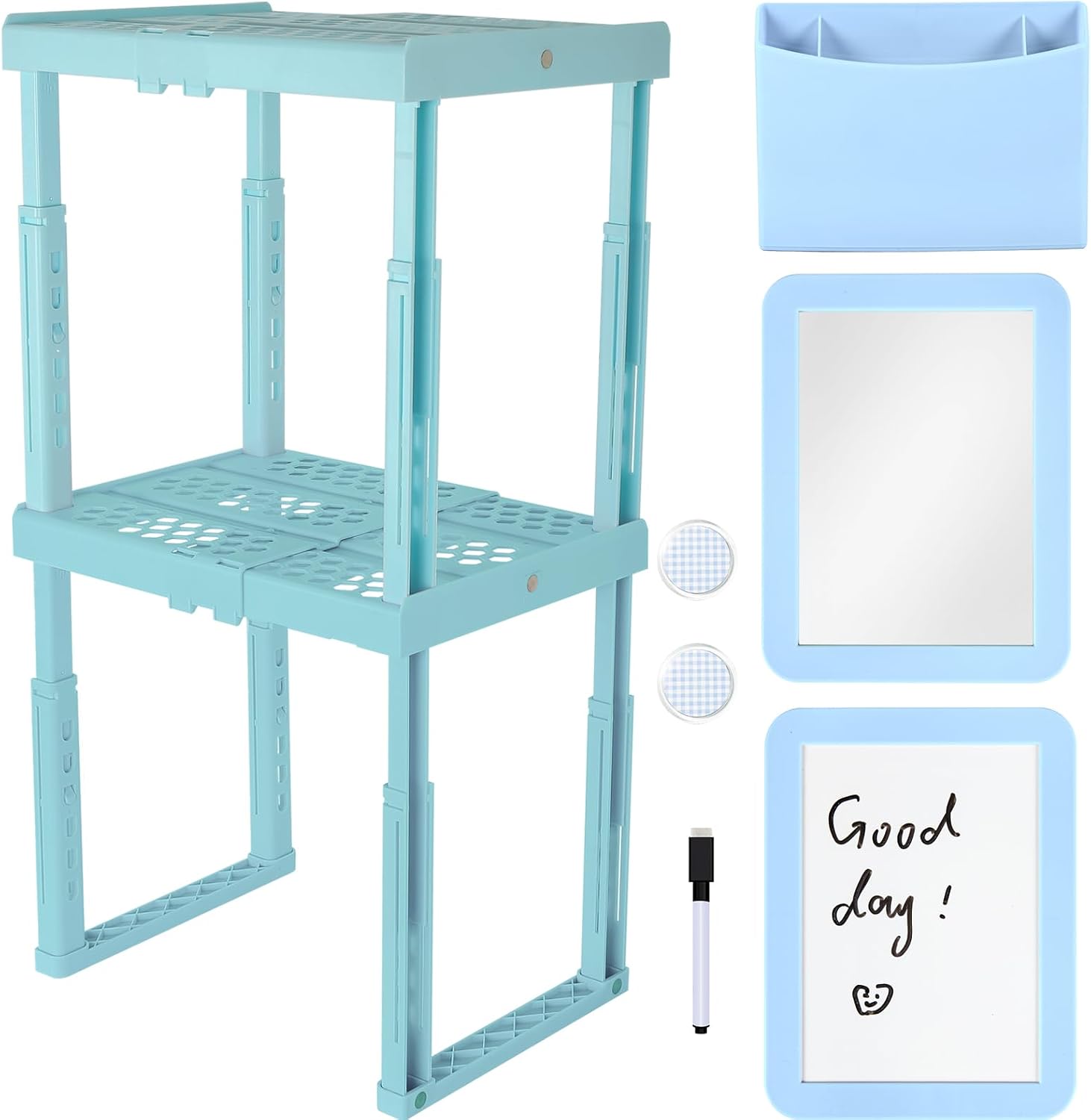 Svartur Blue Locker Accessories Set with Adjustable Locker Shelf and Pink Magnetic Locker Decor Kit for School Locker Organizer for Work