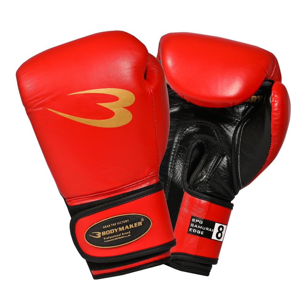 BODYMAKER Boxing Gloves Samurai Edge Pro Model Boxing Gloves Genuine Leather 8oz 10oz 12oz 14oz 16oz Pro Player Punching Gloves Boxing Gloves Martial Arts Men Women red 10 oz