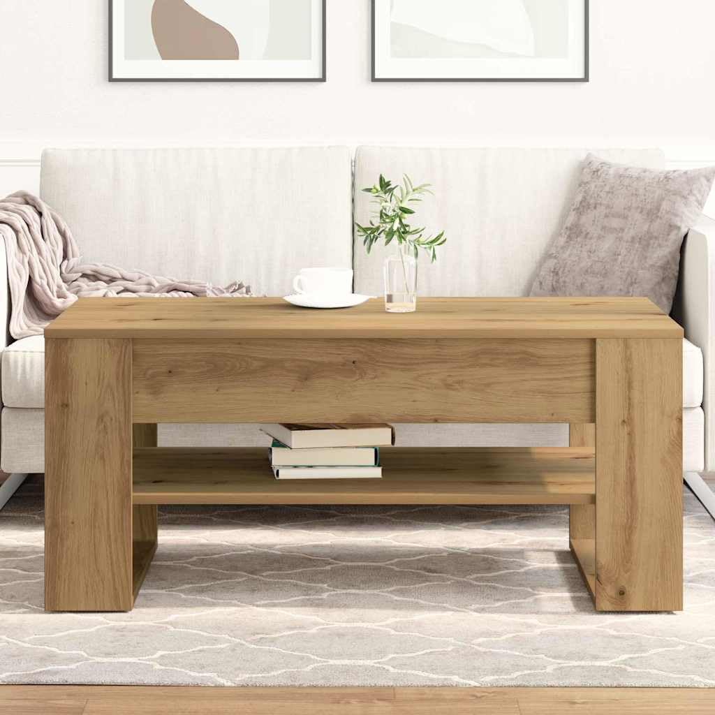 Tavolino da salotto in legno ingegnerizzato rovere artigianale 102 x 55 x 45 cm con ripiano portaoggetti salvaspazio per soggiorno moderno e design industriale