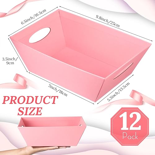 Miniatura 2 de Paquete de 12 canastas vacías de 6.5 x 9.8 pulgadas, pequeña cesta rectangular rosa con asas, cesta de regalo a granel, bandeja de mercado, para San