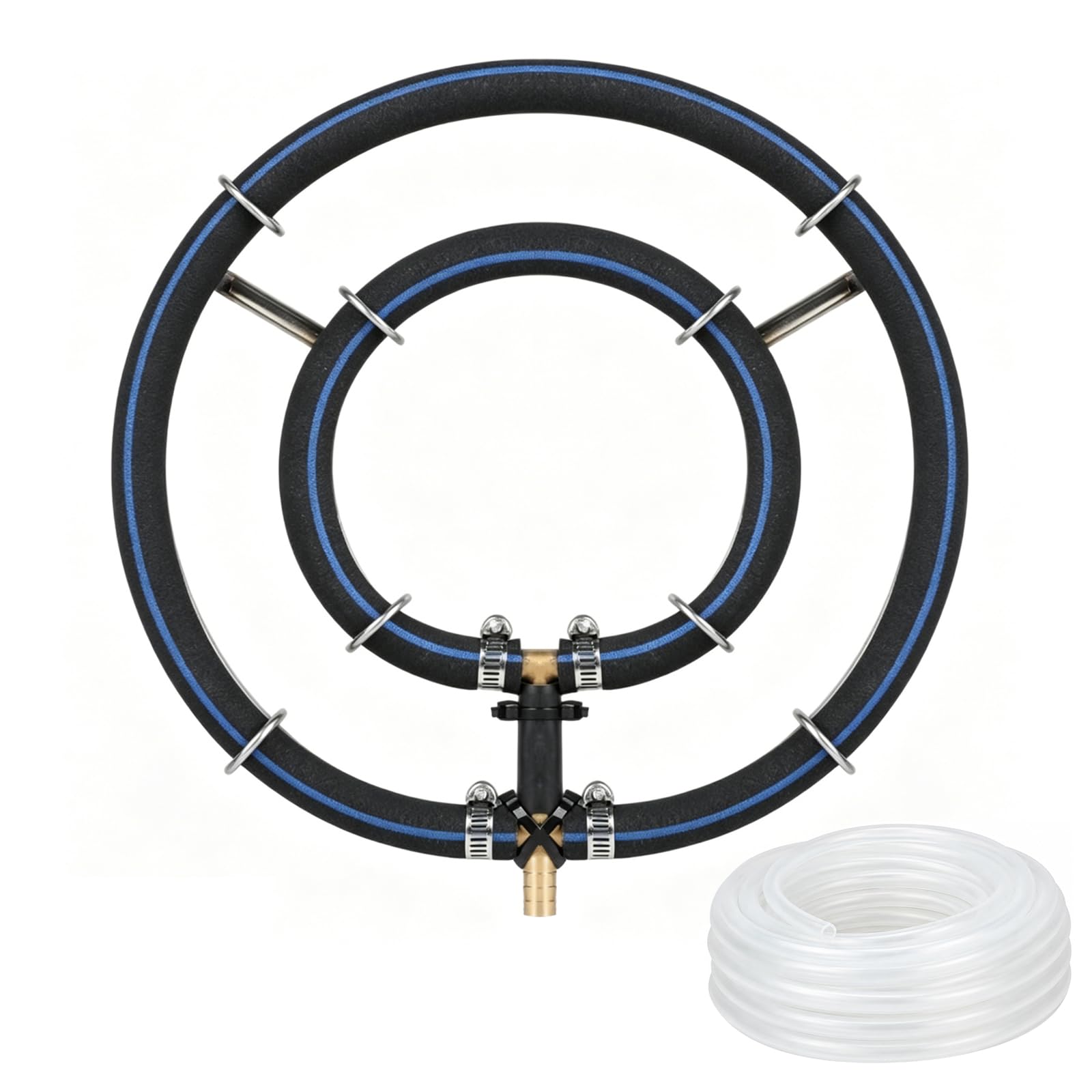 Teichbelüfterring für Koi-Teich, Teichbelüfter Solar & Laichbürsten Koi Set, Teich-Luftverteiler, Belüftungsring Ø25cm, 2-in-1 Ringe mit φ9mm 5m Schlauch für große Teiche, Aquarium | Teichzubehör