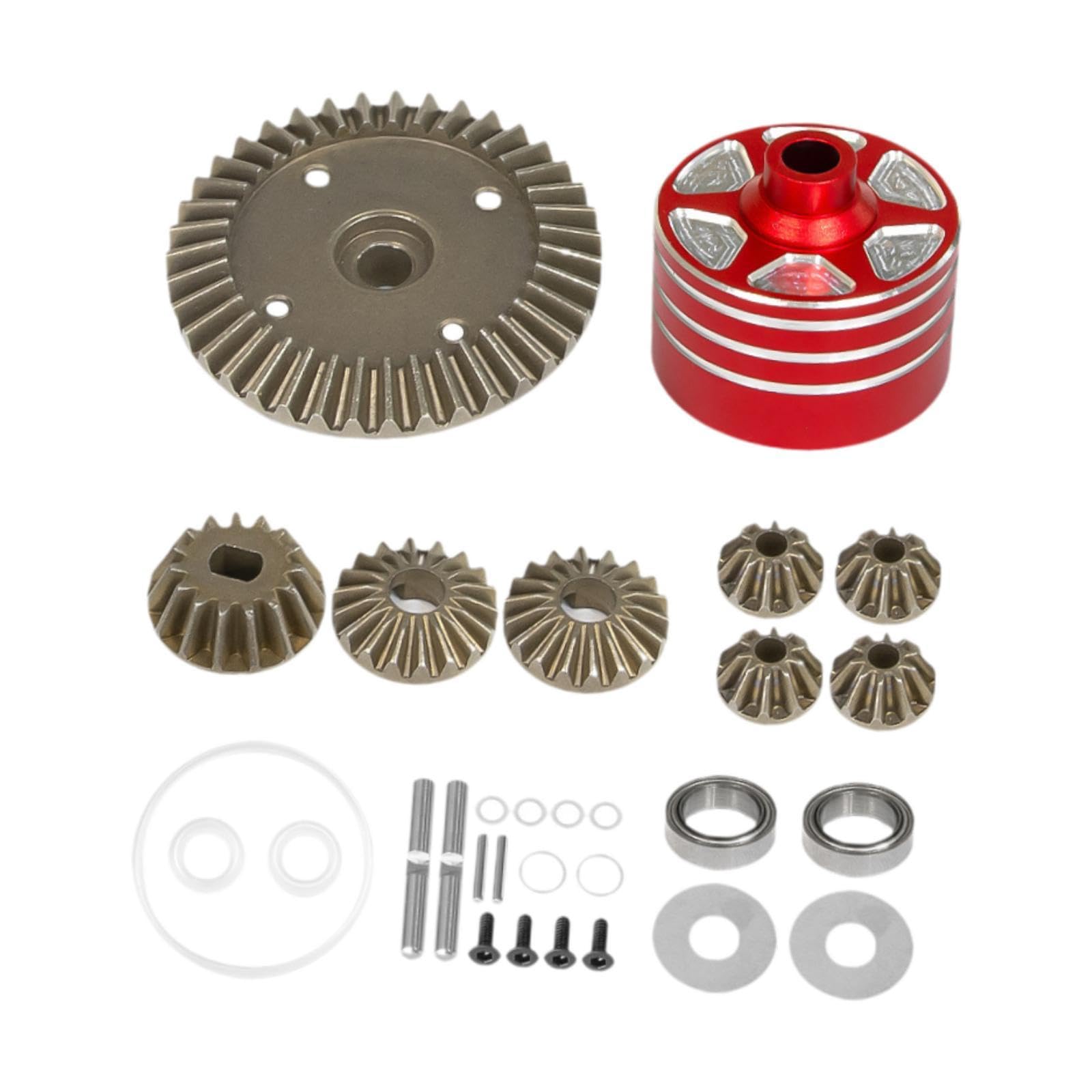 Qianly Differentialgetriebe Metall Ersatz Differentialgetriebe Antriebszahnrad RC Auto Zahnradset Inklusive Gehäuse für Ersatzbedarf Hobbybastler Werkstatt M, Rot