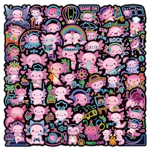 50PCS Glitter Axolotl Stickers Holographic Animal Axolotl Stickers