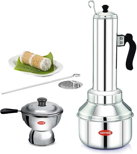 AADHIK Stainless Steel Puttu Maker Combo With Chiratta, Kudam Steel, Puttu Kudam (Pack of 1)