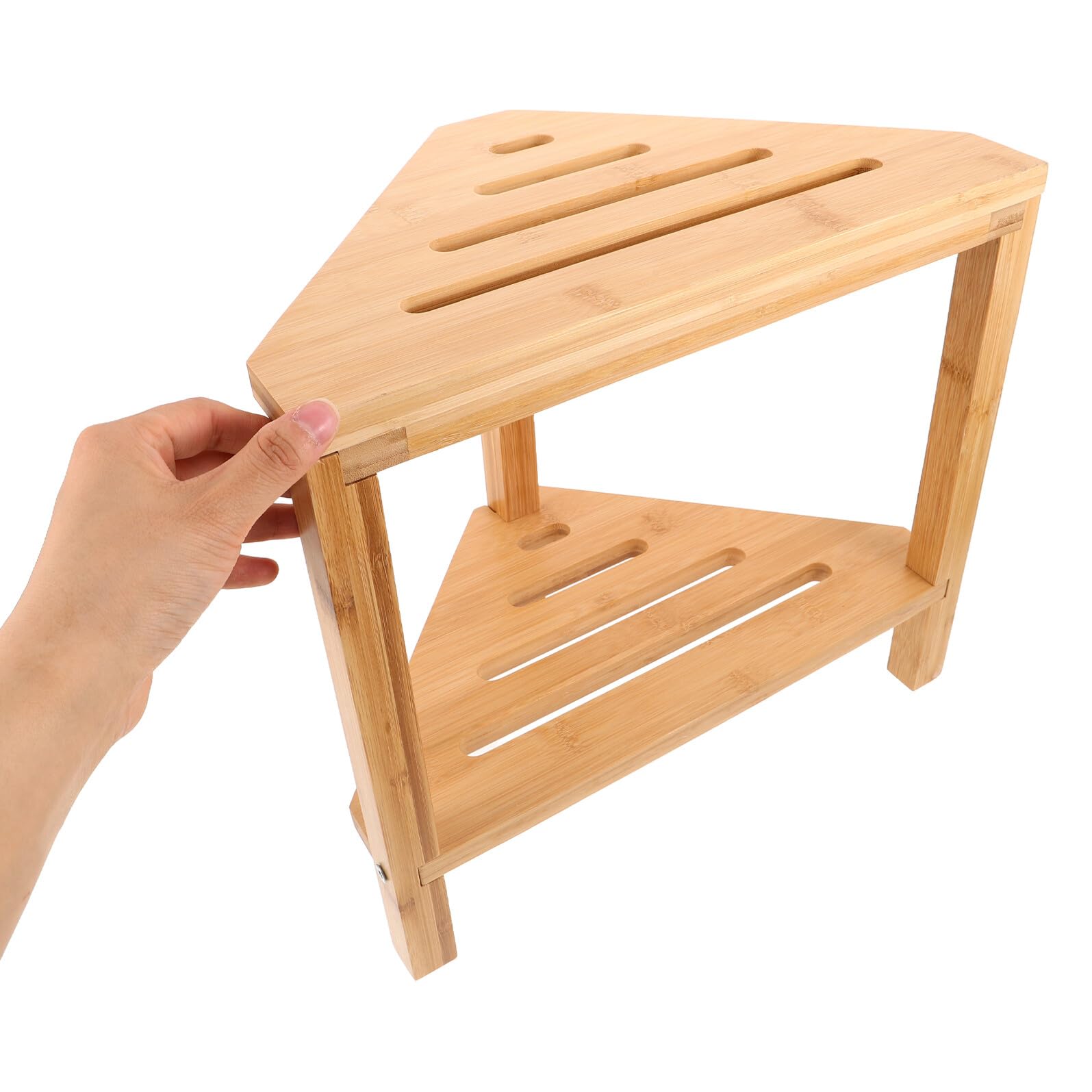 Bamboo Corner Shower Bench Footrest with Storage Shelf for Shaving Legs And Bath Use