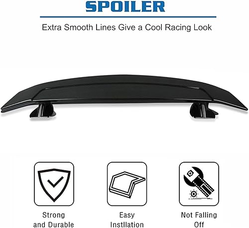 Miniatura 3 de Alerón trasero universal de 46 pulgadas, aspecto de fibra de carbono, estilo deportivo, alerón trasero de coche con reflector rojo para sedán, cupé,