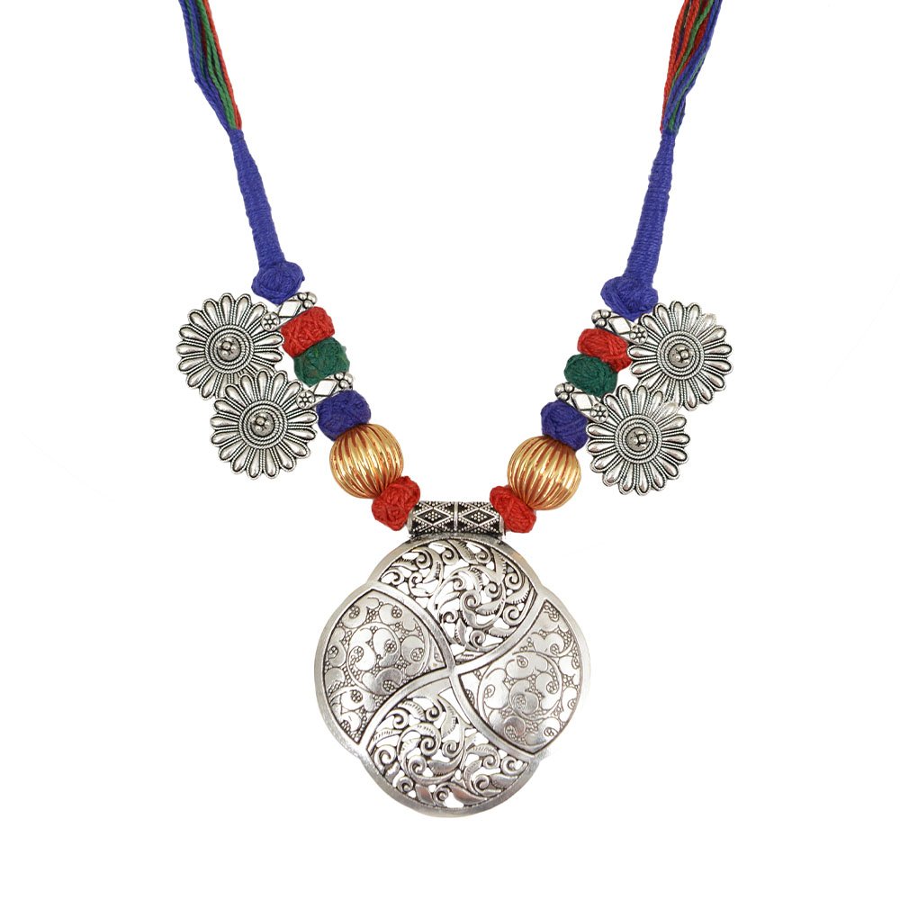 Handmade Boho Tribal Necklace with Red Beads and Tassel