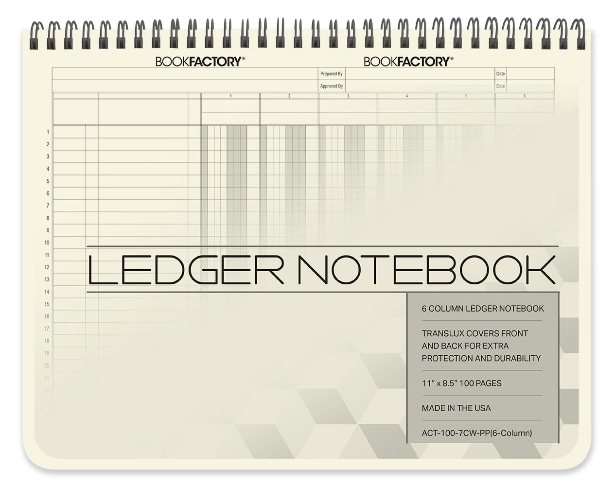 BookFactory Accounting Ledger Notebook/ 6 Column Accounting Ledger Columnar (Six Columns) Log Book - 11'' x 8.5'', 100 Pages, Wire-O Landscape Format