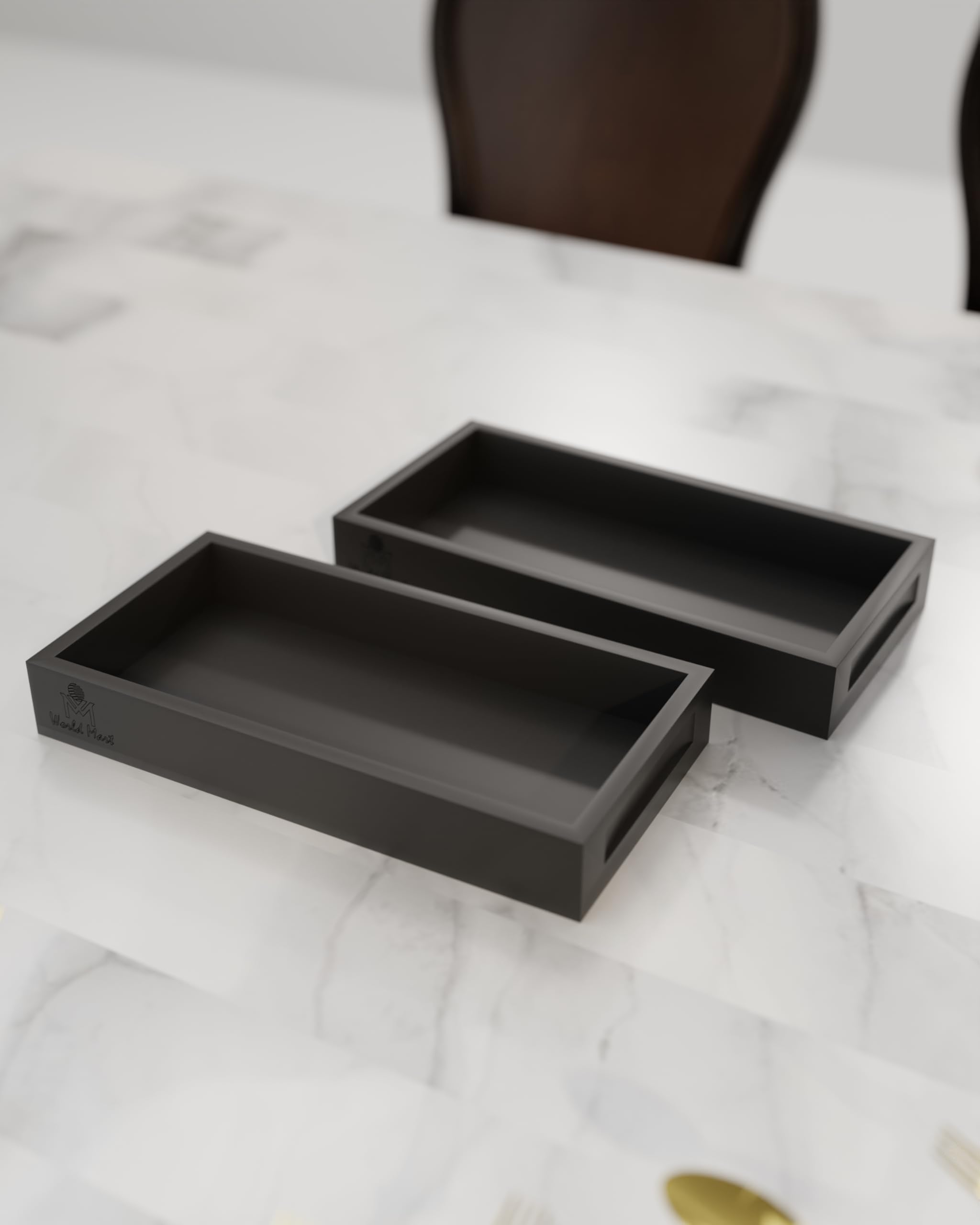 Black Wooden Serving Trays - Set of 2 -3