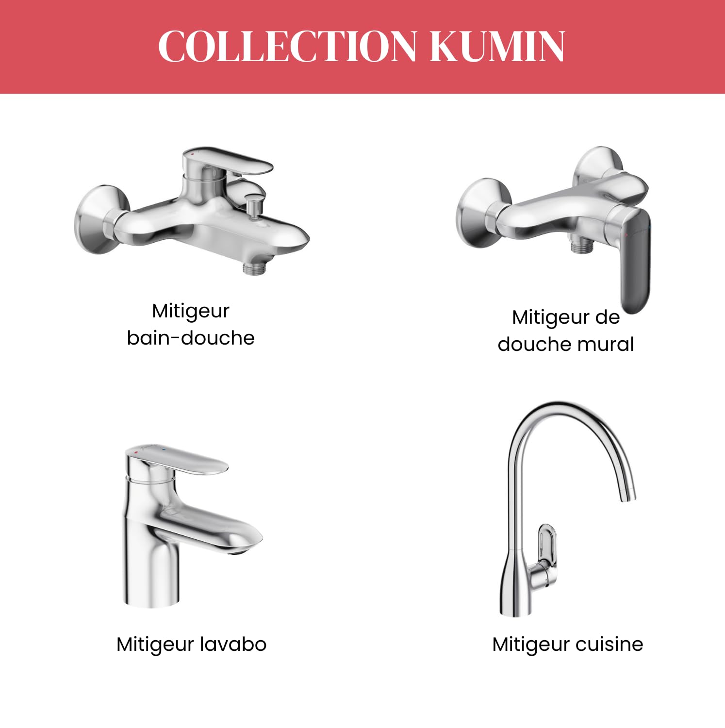 Jacob Delafon Mitigeur Lavabo Kumin, avec Flexibles, Chrome | Cartouche céramique. Certifié NF. Débit 5L/min. Bec 9,3cm