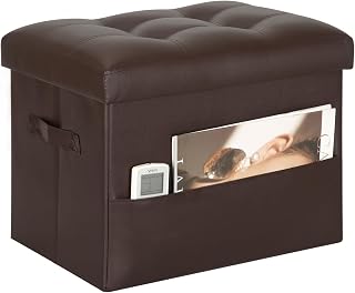 YourHomeDeservesBetter Foldable Storage Ottoman Foot Rest Stool - Thick Foam Padded Leather Bench, 350lbs Capacity, 17x13x13in Brown