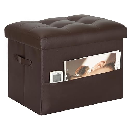 Storage Ottoman Foot Rest Stool, Foldable Leather Footstool Storage Bench