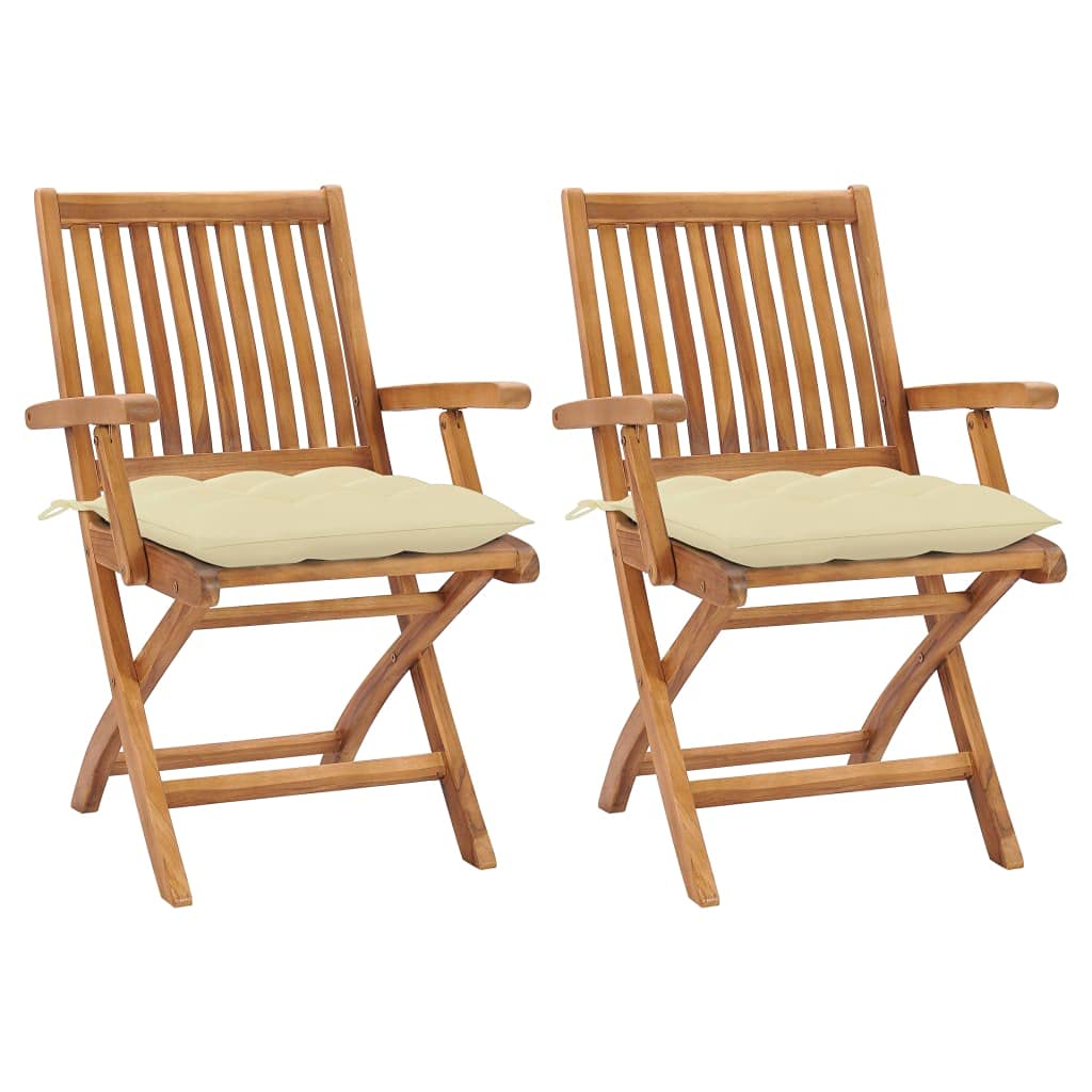 vidaXL Chaises Pliantes (Lot de 2) avec Coussins Blanc crème,