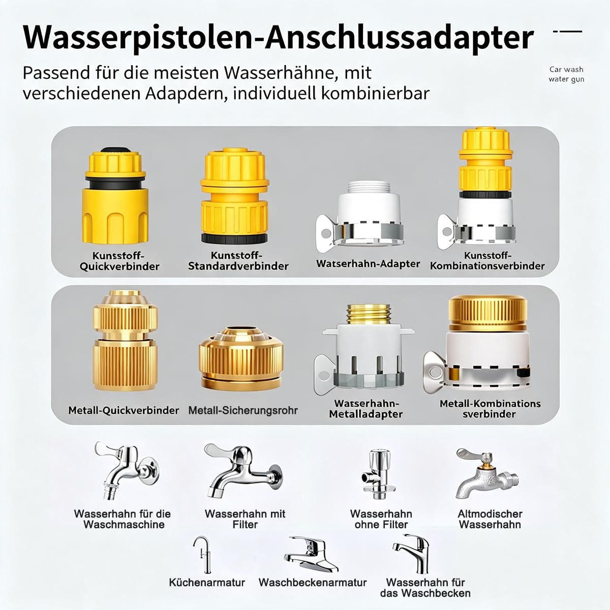 Spritzpistolen-Set, Variable Strahlarten, Autowäsche, Garten (Metall Gartenschlauch Set 20m)