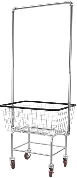 LOYALHEARTDY Wire Laundry Cart, Heavy Duty Steel Basket with Wheels & Hanging Rack, 110 lbs Capacity, Silver