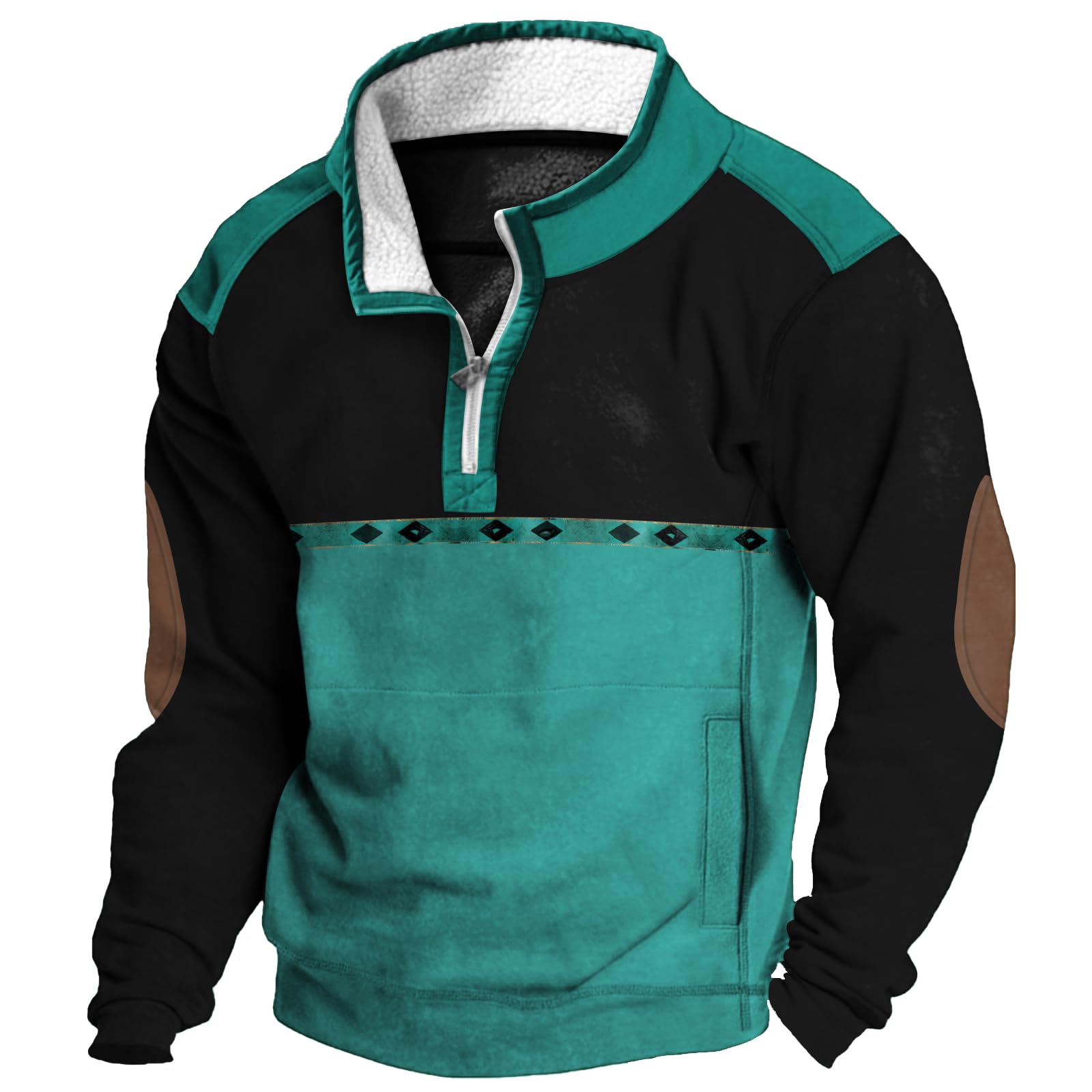 MARSVOVO Mens Aztec Cowboy Hoodies Quarter Zip Fleece Long Sleeve Western Winter Vintage Jacket Oversized Country Y2k