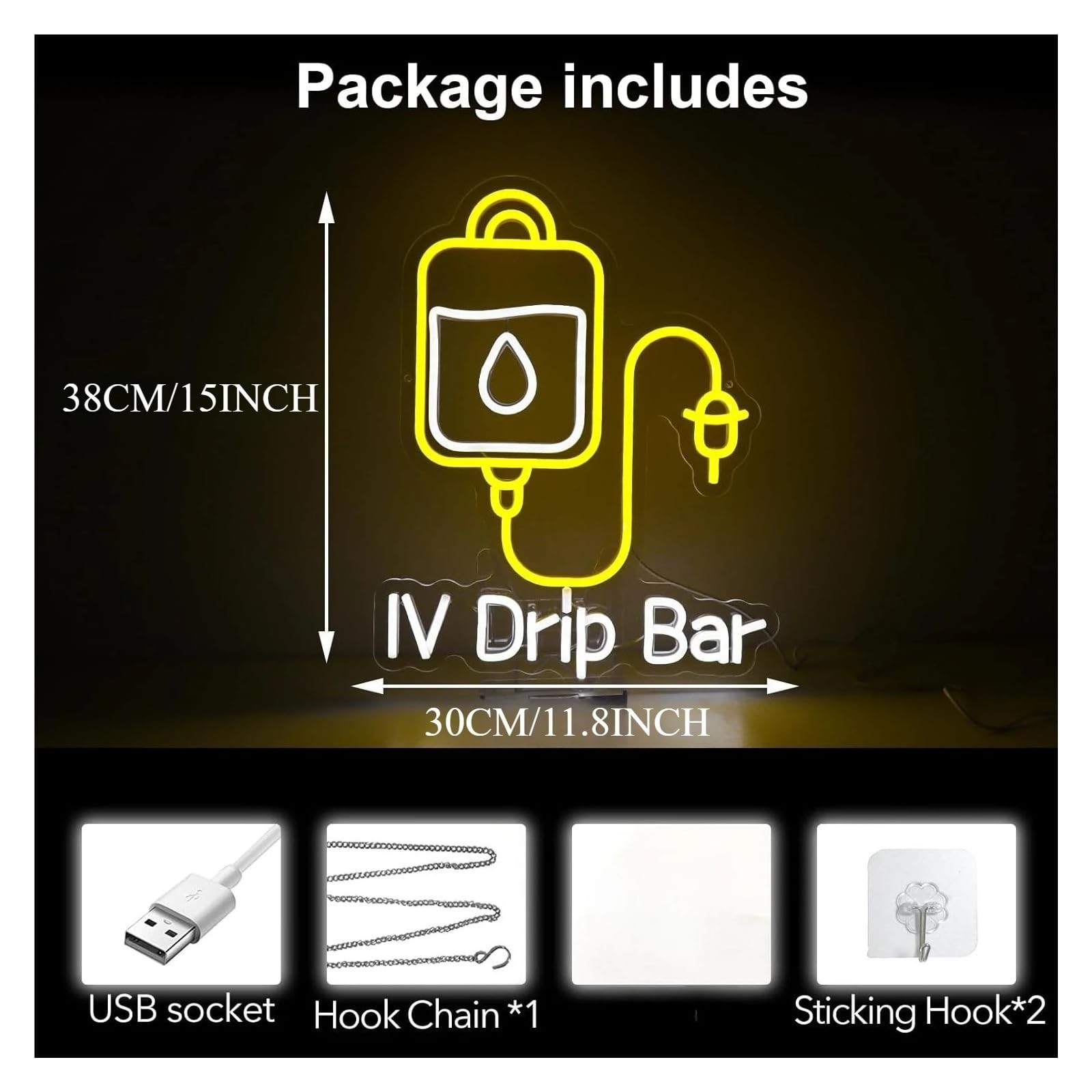 Luces de neón Letrero De Neón IV Drip Bar luz LED Regulable Por USB Para Consultorios Médicos, Clínicas Terapia, Decoración Del Dormitorio Hogar 38X30cm