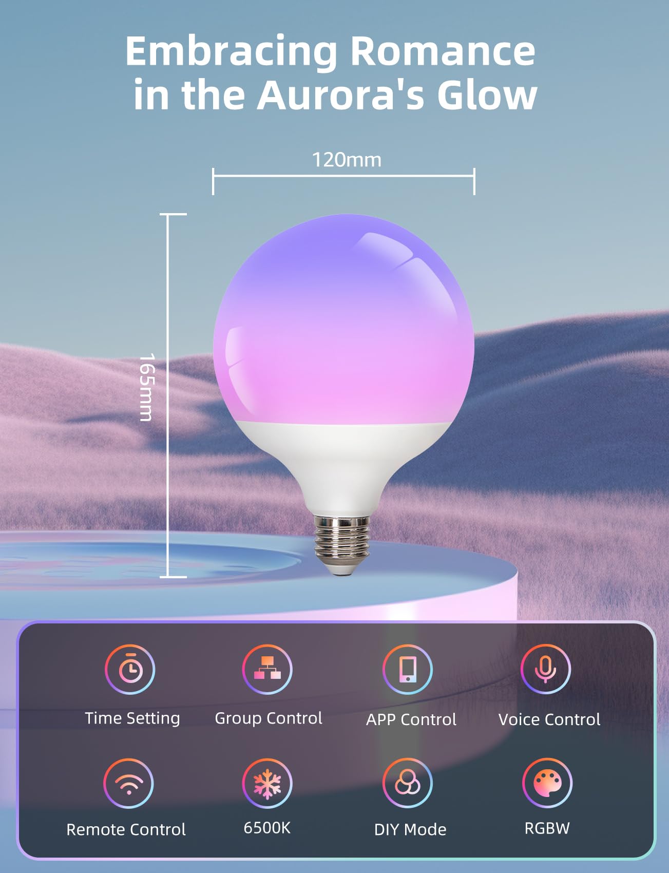 Aigostar 18W 1800LM Bombilla LED Inteligente E27 G120 Bluetooth Mesh Compatible con Alexa/Bombilla Inteligente RGBW Gradiente/Regulable 16 Millones de Colores/Incluye Control Remoto