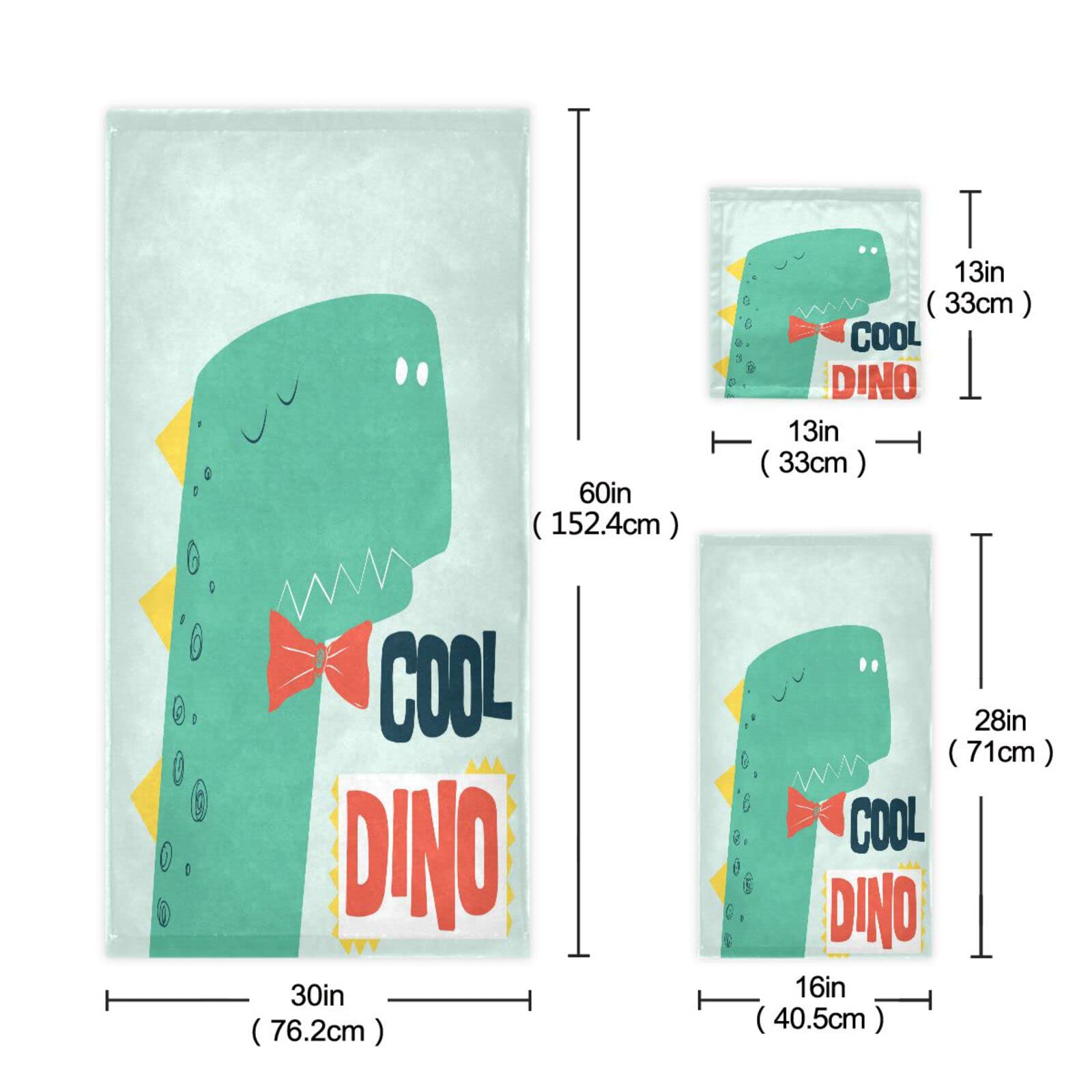Dinosaurio Fresco Linda Caricatura Juego de Toallas para Baño Playa 100% Algodón de Piscina Toalla (1 Toalla de Baño y 1 Toalla de Mano y 1 Paño de Lavado) para Nadar Hotel Niñas Niños Niños
