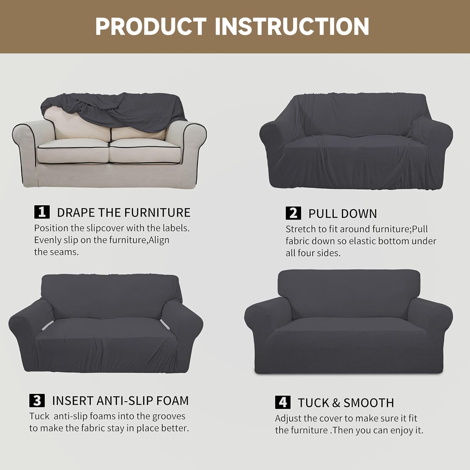 Ystyle Elasticas Funda Sofa 2 Plazas, Fundas de Sofa Ajustables con Reposabrazos, Gruesa Funda Sofá Anti Gatos Perros y Mascotas, Moderna Cubre Sofa Antimanchas Lavable, Gris