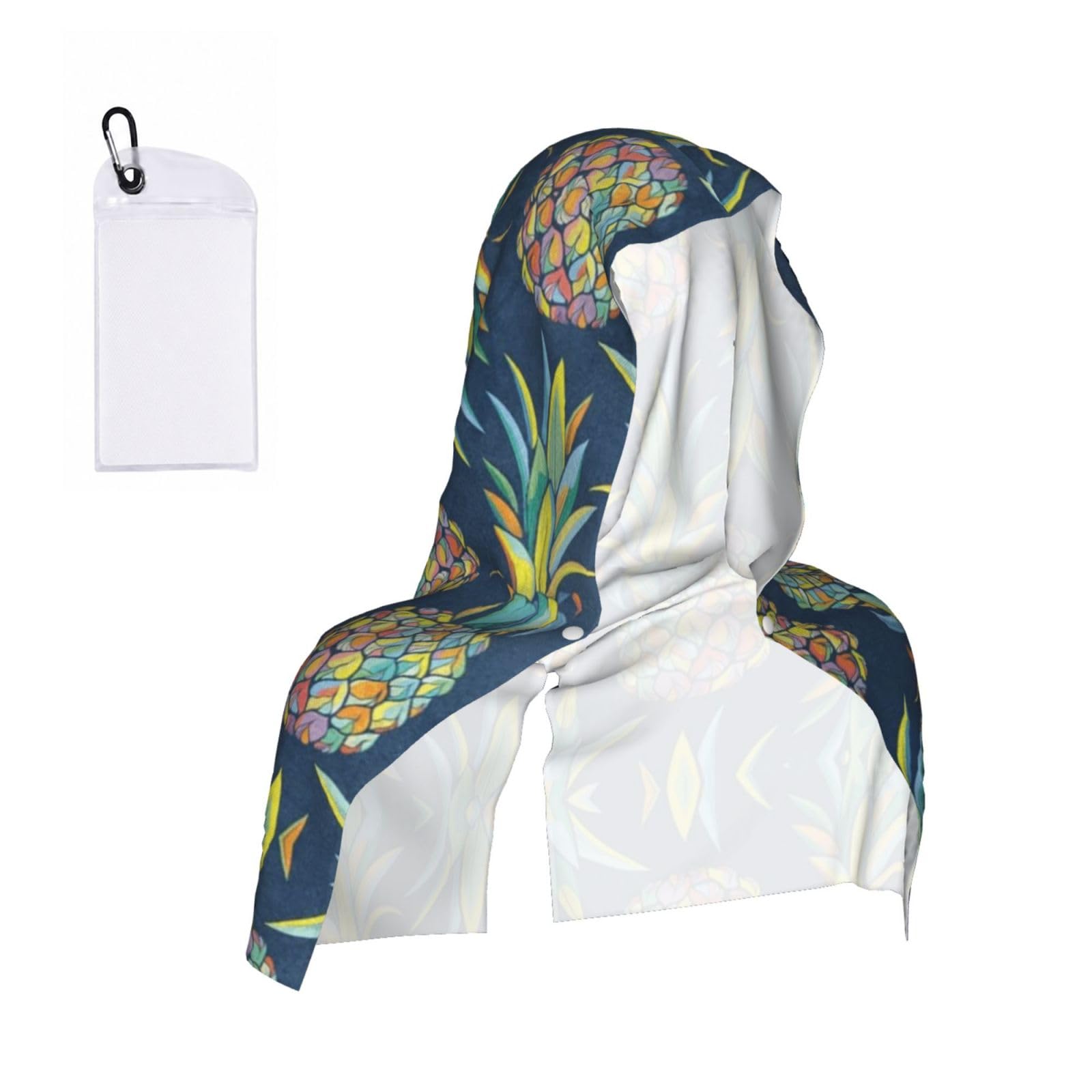 EZDLOWVBA Tropical Fruit Pineapple Print 2 Pack Cooling Hoodie Towels,Sports Headscarf, Neck Wrap Scarf,Breathable Cooling Towel For Neck And Face, Travel, Swimming, Training