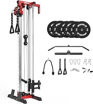 Mikolo Wall Mount Cable Station, Cable Crossover Machine with Dual Pulley System and 19/27 Adjustable Positions for Home Gym Fitness Equipment
