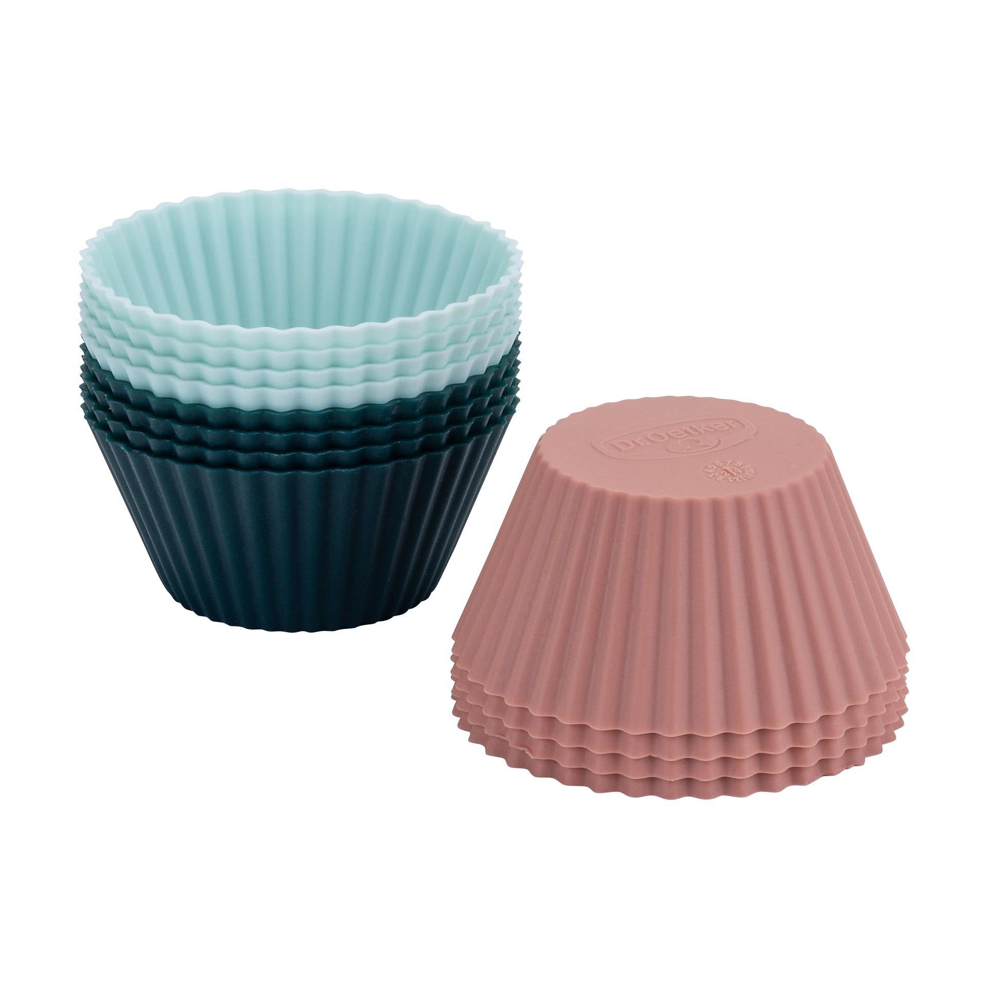 Dr. Oetker Foremki do pieczenia wielokrotnego użytku, foremki do muffinek, babeczek, 12-częściowy zestaw, materiał silikonowy, trwały od -40°C do +200°C, Ø 4 x 3,2 cm