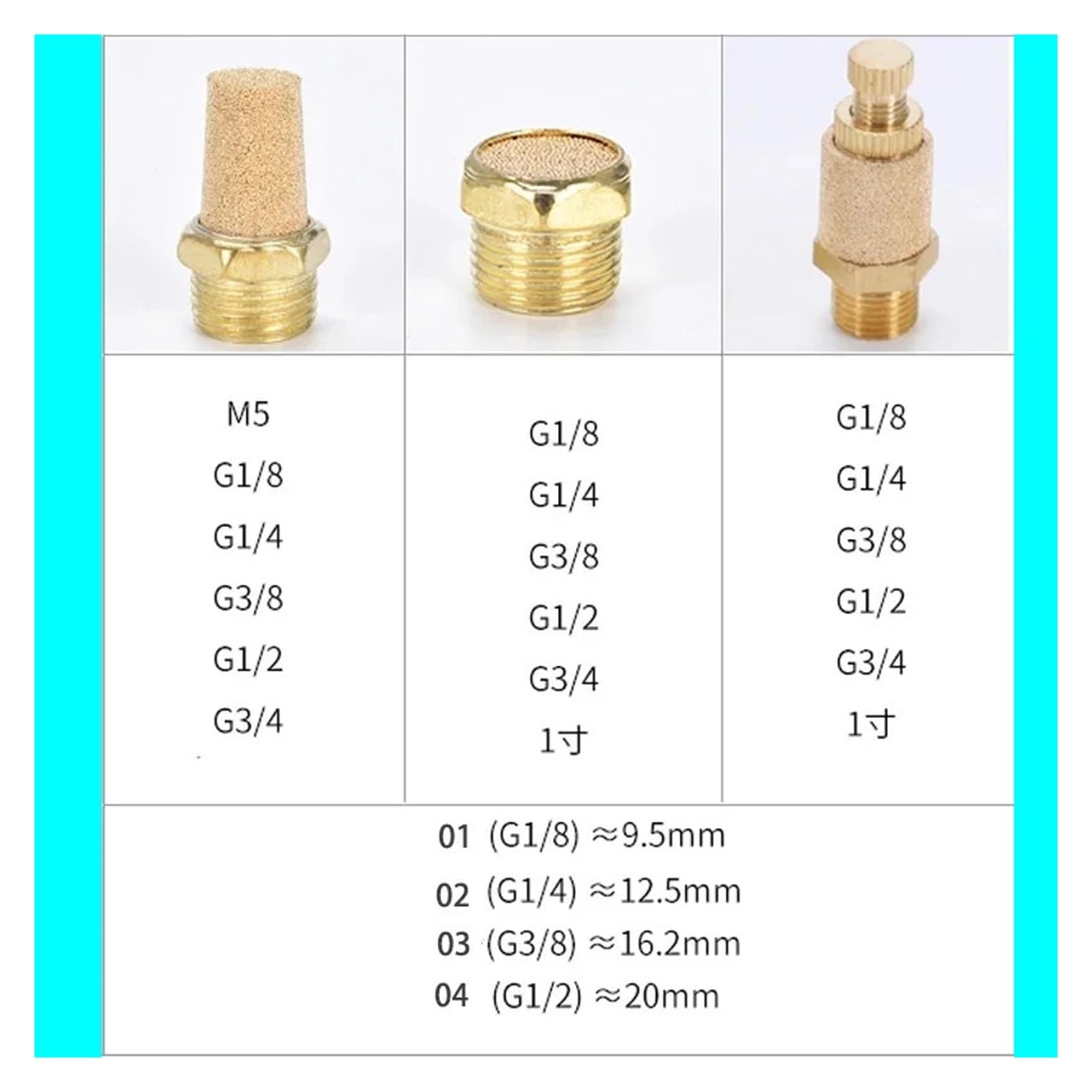 Silenciador neumático del escape Silenciador de escape neumático de latón BSL M5 1/8", 1/4", 3/8", 1/2", silenciadores, adaptador de filtro de ruido, conector reductor de cobre(Throttle muffler-1)
