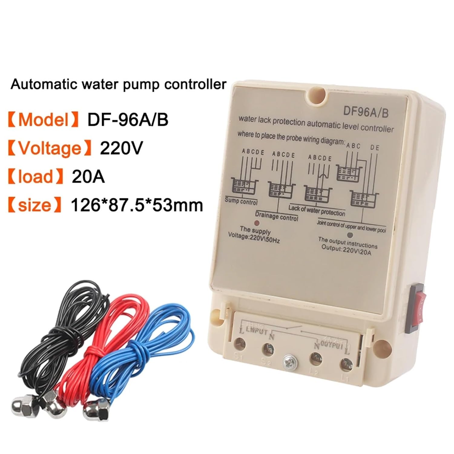 1PCS DF-96A DF-96D DF-96DK Automatic Water Level Controller Pump Controller Cistern Cistern Automatic Liquid Switch with 3 Probes(5m Probes)