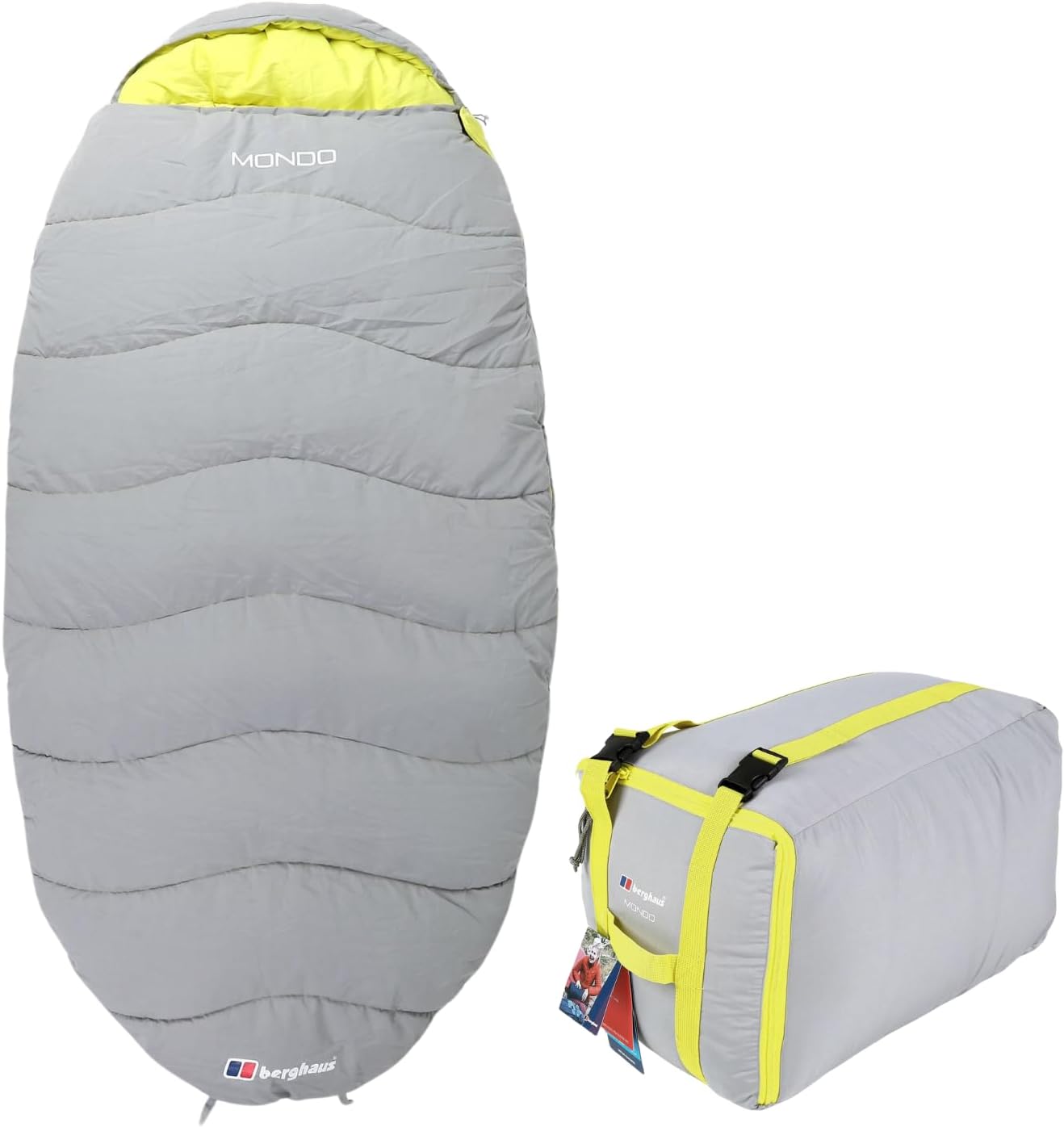 Berghaus Mondo Adult POD Sleeping Bag for Adults, Teens, Kids, 1 Person, 3 Season, Oval Shaped, Spacious, Warm, Indoor & Outdoor Use