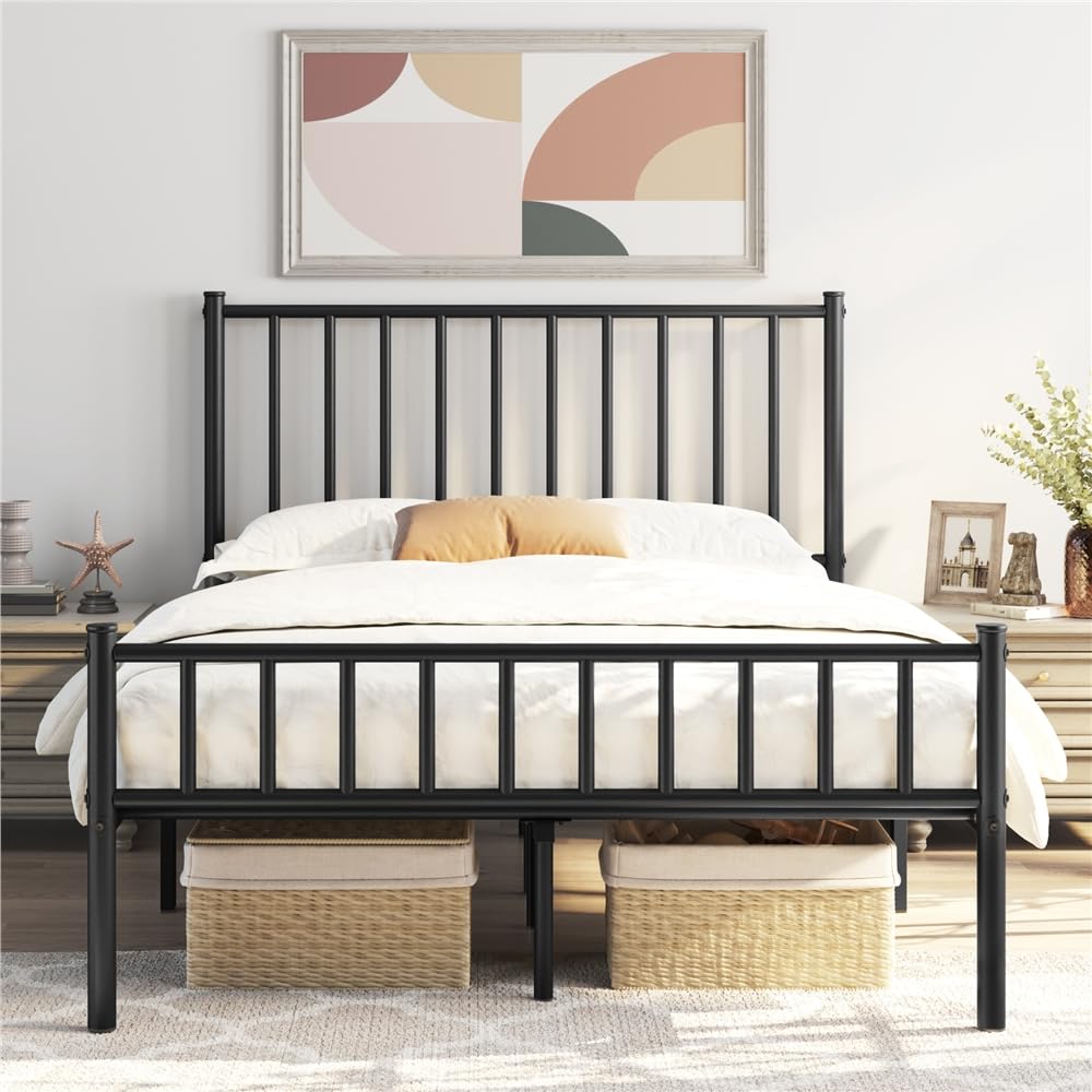 Yaheetech 14 Inch Full Size Bed Frame Metal Platform Bed with Spindle Headboard Footboard/Mattress Foundation/No Box Spring Needed/Underbed Storage Space/Steel Slat Support/Easy Set up, Black : Amazon.ca: Home