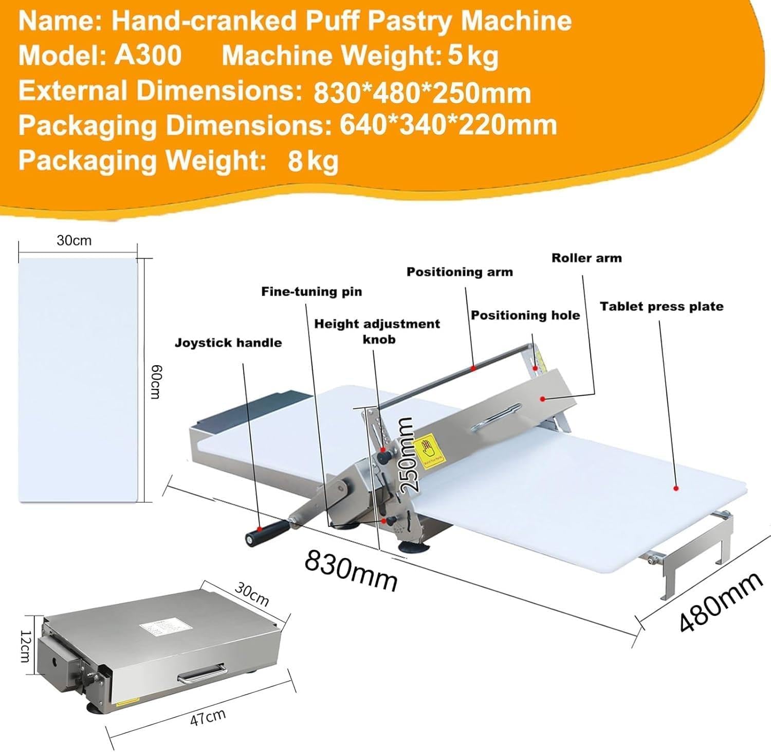 Máquina Laminadora de Masa Manual Plegable, Laminadora Profesional Acero Inoxidable, Grosor Ajustable 0-27mm Rodillo de Repostería, para Pizza Croissants Hojaldre Pasta Equipo Panadería Cocina