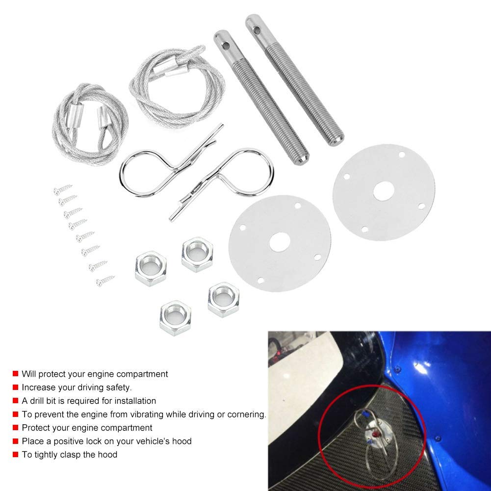Cocoarm Kit de verrouillage de capots de voiture en clip, verrouillage de capots en acier inoxydable, pour voiture de course, voiture de sport, voiture modifiée, kit de verrouillage de goupille de