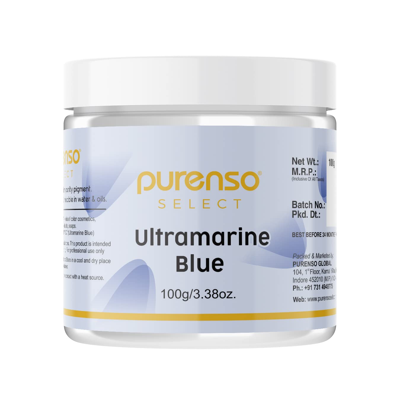 Purenso Select - Ultramarine Blue Powder, 100g I For Cosmetic, Paint, Rubber, Ink, Linoleum, Concrete,Plaster, Colorant, Pigment and Building Exterior Walls