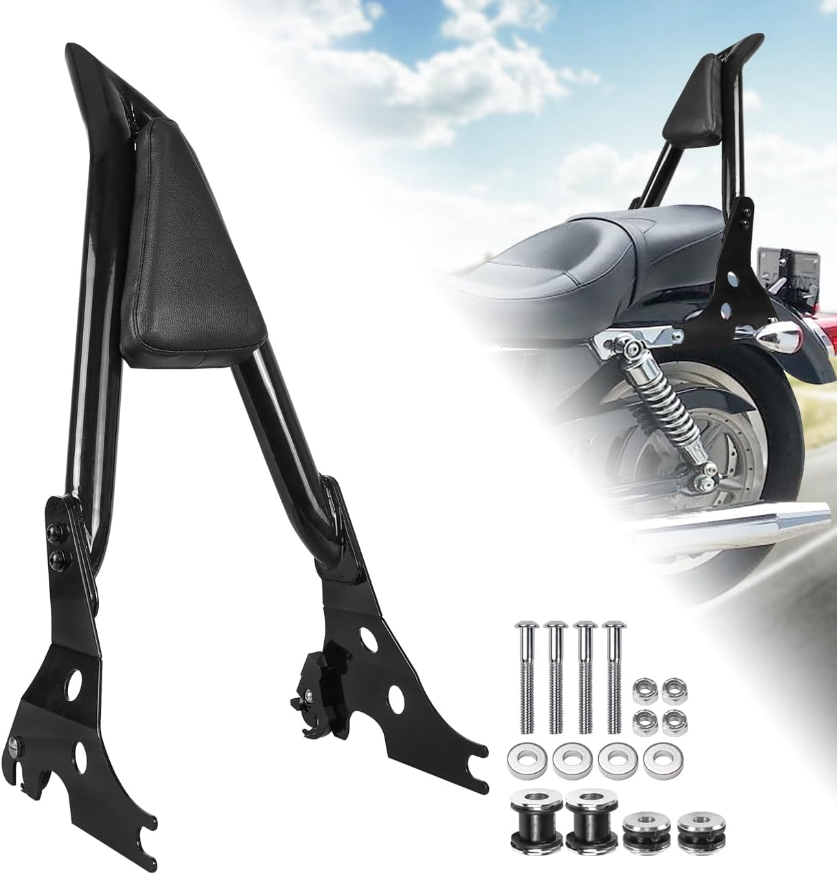 Motorcycle Detachable Rear Passenger Backrest Sissy bar With Rotary Docking Latches Clips Compatible With For 2004-2023 Sportster XL 883 Super Low Forty Eight Seventy Two Iron XL 1200