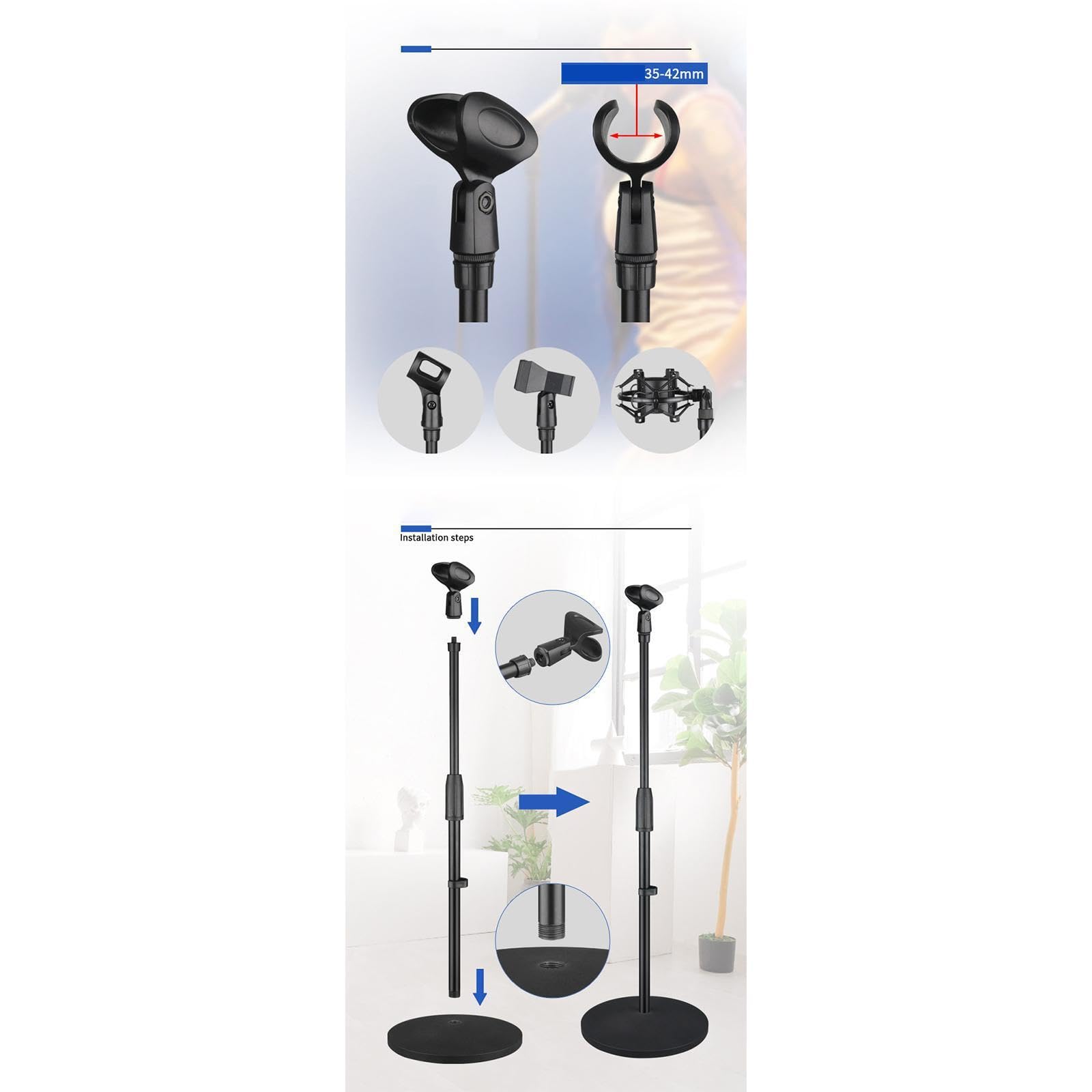 Soporte de micrófono vertical con base estable, base redonda de disco, ajustable, profesional, resistente al desgaste, práctico soporte suelo para micrófono estudio, para reuniones.
