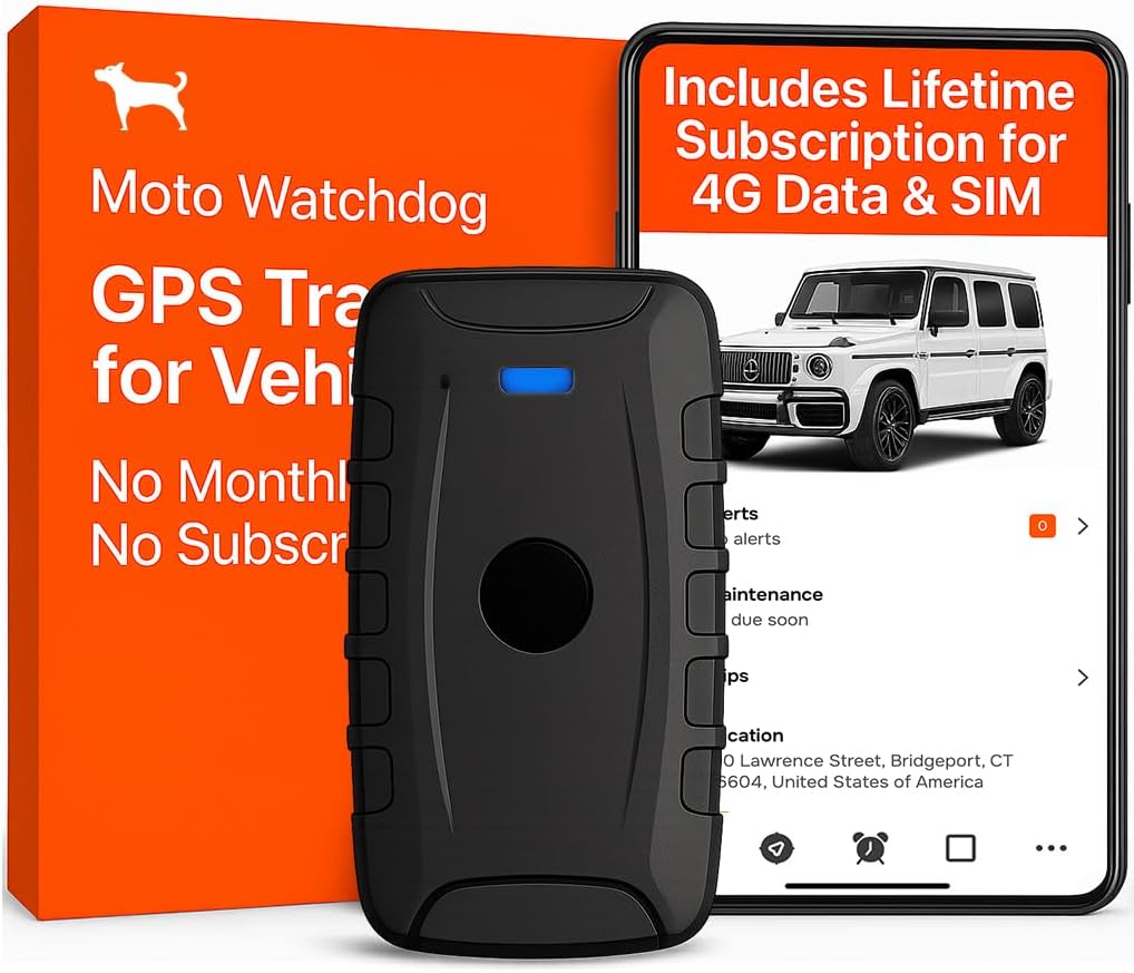 GPS Tracker for Vehicles No Monthly Fee, No Subscription, Up to 80 Days Battery Life, 4G SIM and Data Included, Magnetic Car Tracker Device Hidden, Trip History, Alerts, USA Developed, Moto Watchdog HD-20000