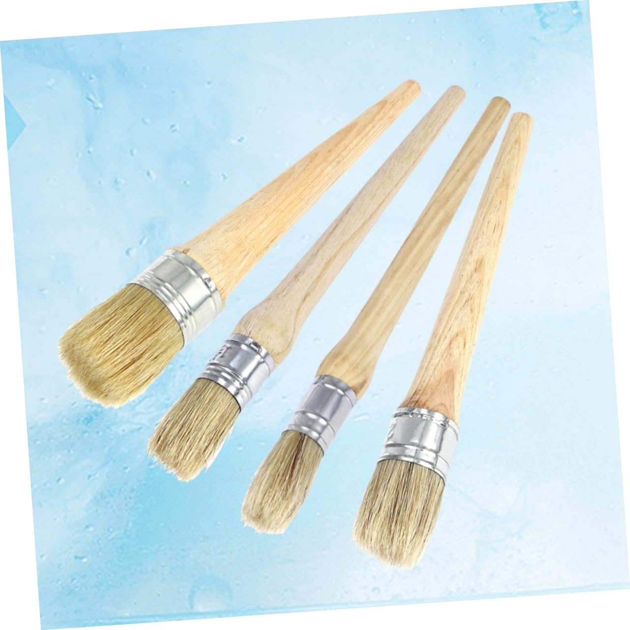 Pincel Redondo de Madera con Mango Largo, 4 Piezas