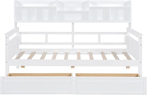 Miniatura 128 de Merax Sofá cama individual con listones de madera, soporte moderno sofá cama con rieles, tamaño individual, blanco marfil Marfil blanco,Espresso