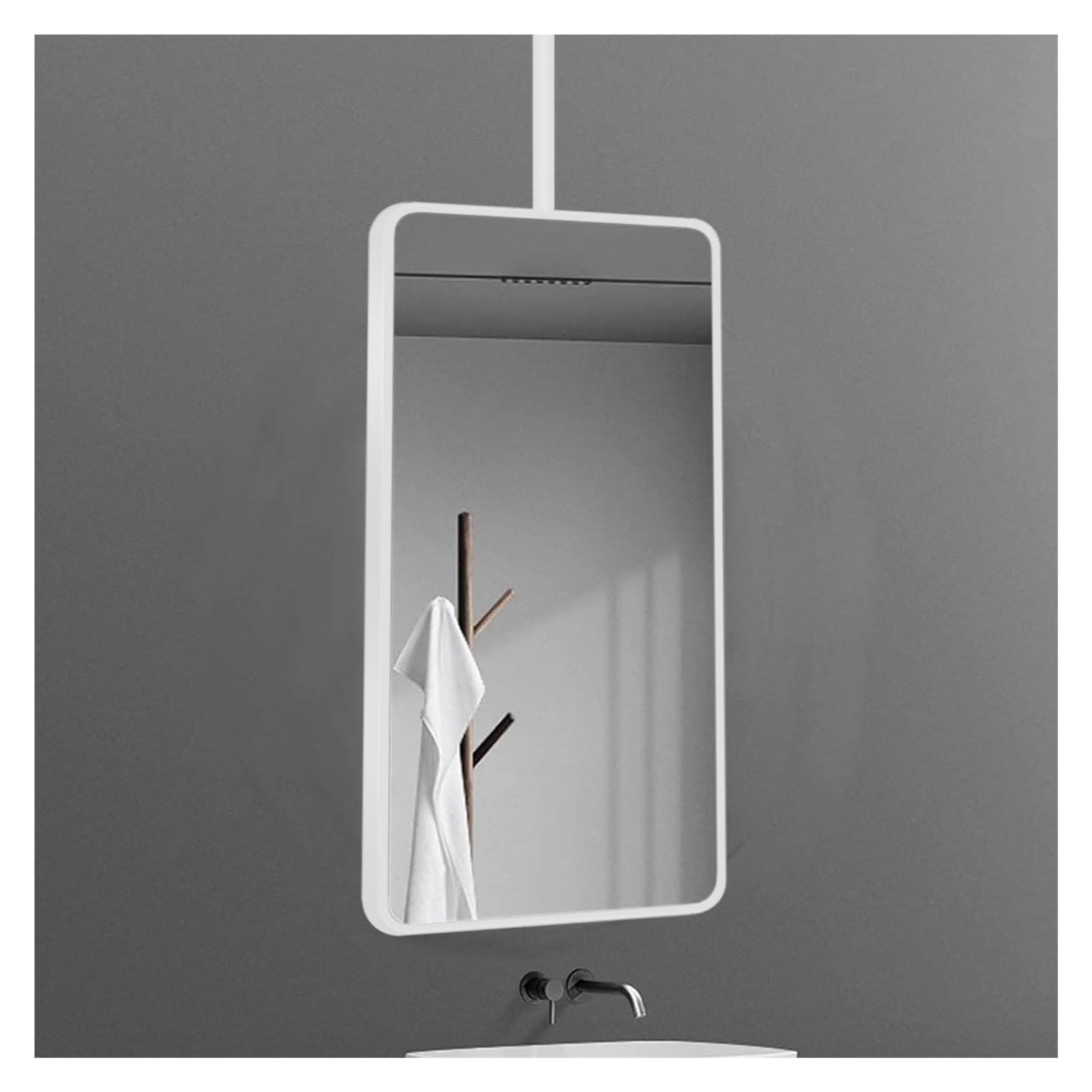 FGXHHS Rectangular Ceiling Mirror, White Metal Frame, Floating Bathroom Square Vanity For Home Or Hotel, Decorative Minimalist Glass(40cmx60cm)