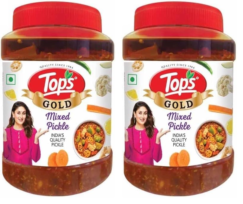 Image of TOPS Gold Mixed Pickle- 900 gm | Perfect blend of nine Farm-Fresh seasonal vegetables and healthy mustard oil prepared from finest mustard seeds. (Pack of 2)