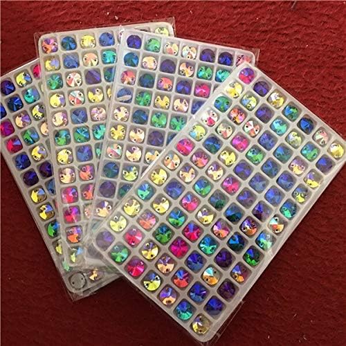 Ochoos Mix Colors AB 8,10,12,14,16mm Rivoli Crystal Sew On Stone Flatback Round Sewing Glass Beads Dress Making - (Color: 8MM 84pcs)