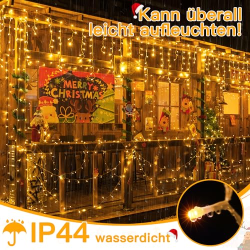 Ollny Eisregen Lichterkette außen 12m 504 LEDs Weihnachtsbeleuchtung außen warmweiß mit Fernbedienung… – Ansicht 3