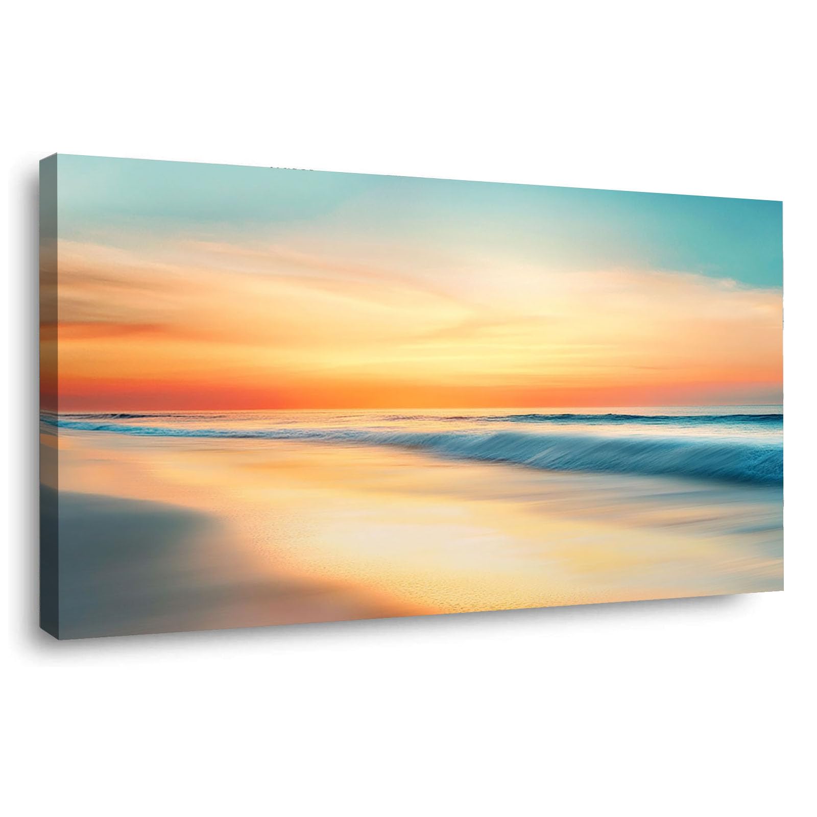 WIKEO Beach Canvas Wall Art Sunset Beach Scenery Coastal Tropical Artwork Prints Pictures,for Bathroom Bedroom Living Room Home Office Wall Decor(Orange 5)-40x80cm Framed