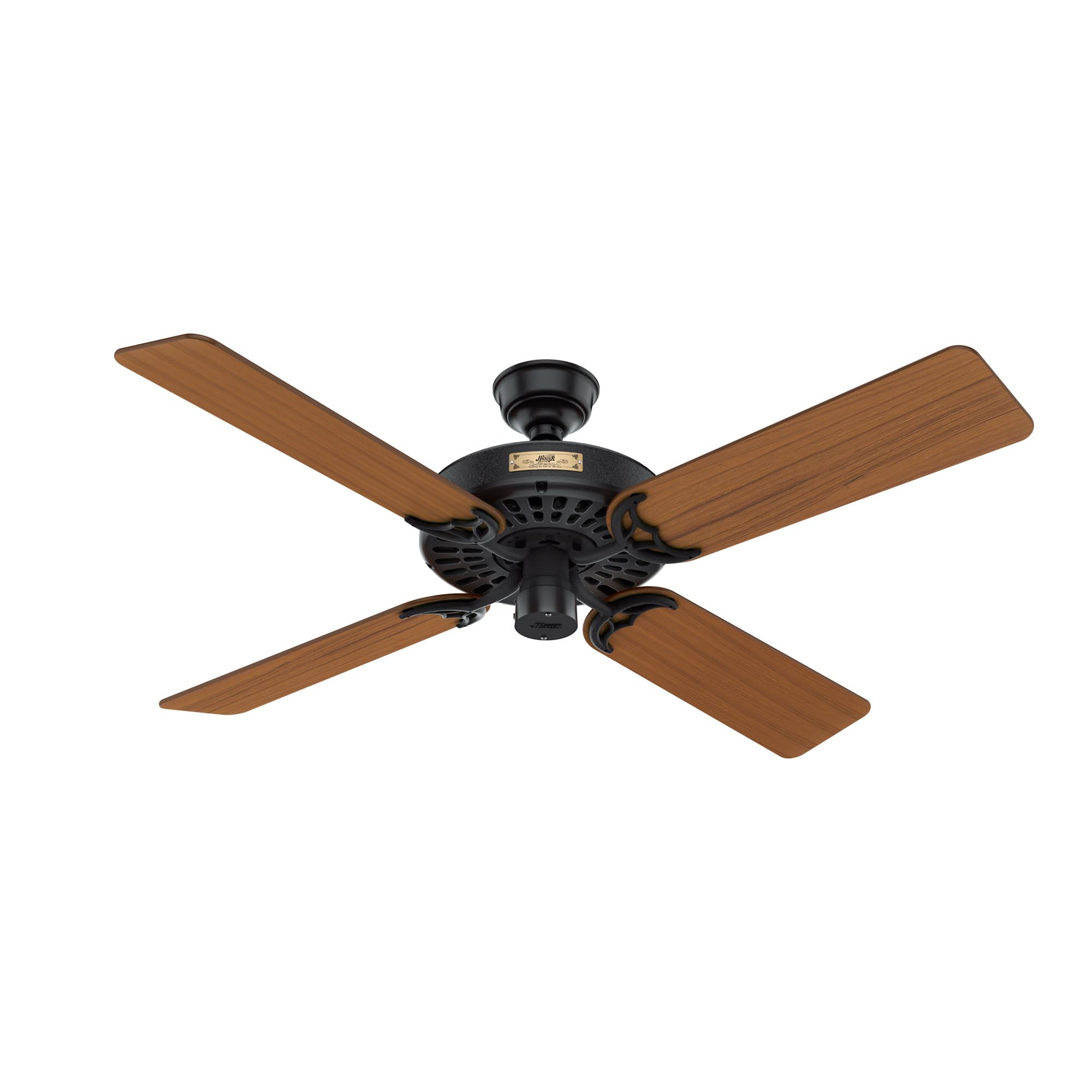 Hunter 52 inch Outdoor or Indoor Ceiling Fan No Light - Black Ceiling Fan without Light, For Patio, Porch, Garage, Living Room, Standard Mount, 5 Teak