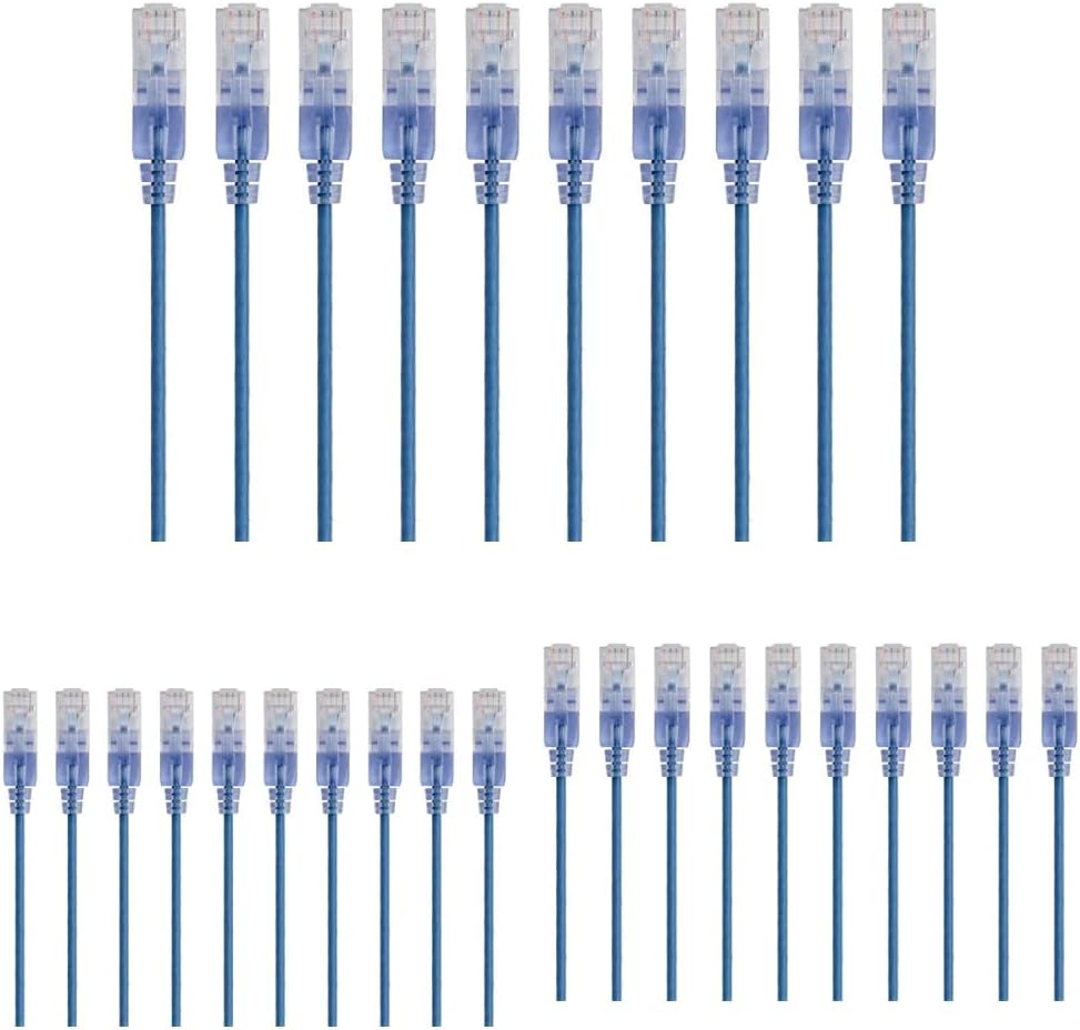 Monoprice - 115150 SlimRun Cat6A Ethernet Patch Cable, 1ft Blue 10-Pack & Cat6A Ethernet Patch Cable - 7 Feet - Blue, 10-Pack & 115154 SlimRun Cat6A Ethernet Patch Cable, 3ft Blue 10-Pack